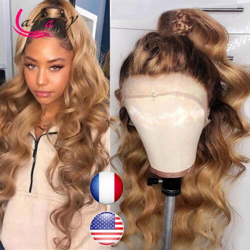 HD 13X6 Highlight Human Hair Lace Frontal Wigs 1b27 Body Wave Lace Front Honey Blonde Pre Plucked Bleached Knots Wigs Glueless