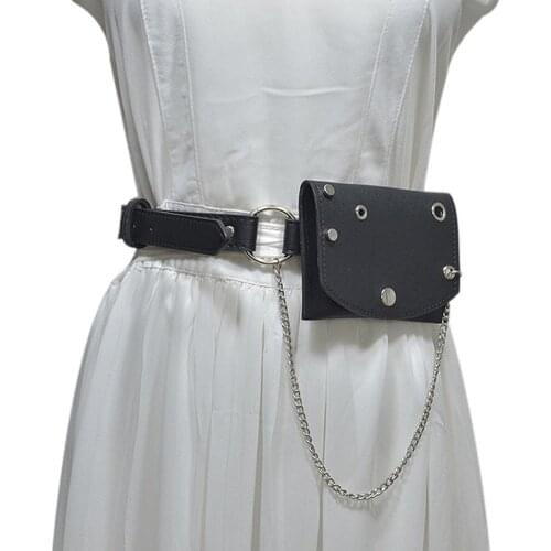 Women Fashion Waist Pack PU Fanny Pack Simple Womens Gift Belt Bag Phone Chain Bags Women Belt Versatile Punk Style Chain Belt