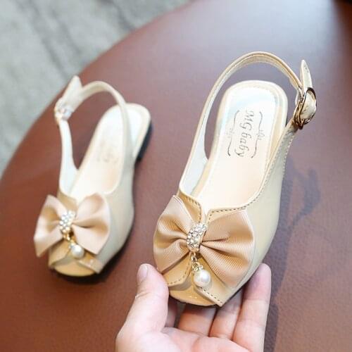 2021 Sandals Children Toddler Baby Girls Crystal Bowknot Peep-toe Princess Shoes Buckle Strap Anti-slip Summer Kids Sandals#G30