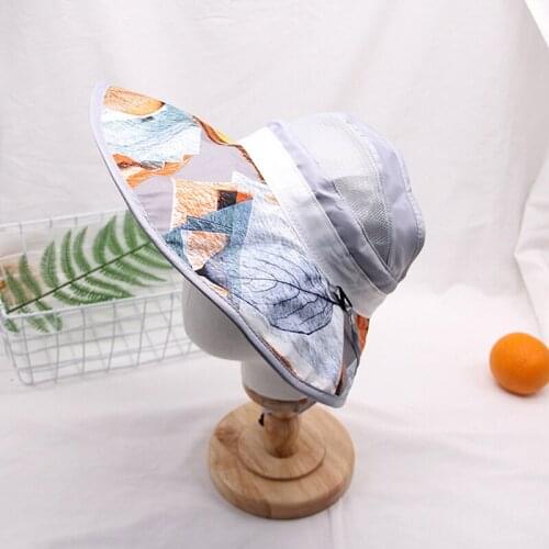 Mesh Wide Brim Hats Delicate Summer Outdoor Sun Hat For Women Riding Anti-UV Beach Foldable Printed Cap Empty Top
