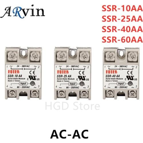SSR-10AA SSR-25AA SSR-40AA SSR-60AA SSR 10A 25A 40A 60A Solid State Relay Module 80-250V Input AC 24-380V AC Output
