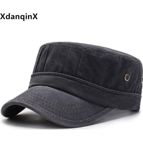XdanqinX Mens flat cap army military hats washed cotton tongue caps mesh breathable cap adjustable brands dad hat snapback cap