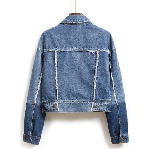 Spring Autumn Blue Classic Tassel Frayed Basic Denim Jacket Ladies New Style Single Breasted Casual Solid Women Loose Jean Coat