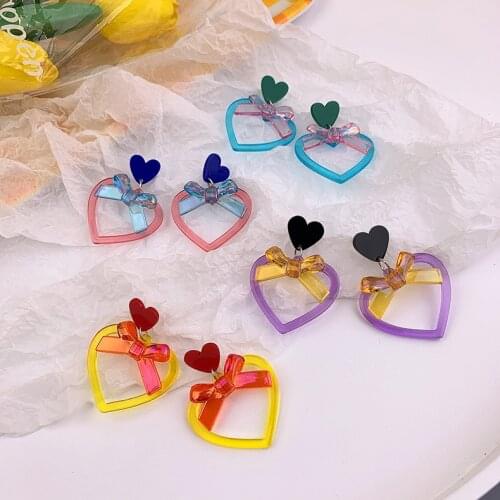 2021 New Korean Big Heart Bowknot Acrylic Trendy Dangle Earrings For Women Fashion Jewelry Party Summer Oorbellen Brincos