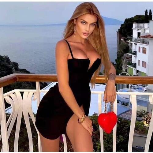 New summer boutique womens sexy V-neck tight dress mini spaghetti straps black celebrity club party bandage dress Vestido