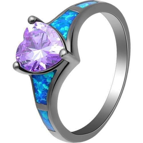 Fashion Love Heart Zircon Fire Opal Ring Black Gun Wedding Engagement Ring For Women Lady Couple Promise Ring Accessories