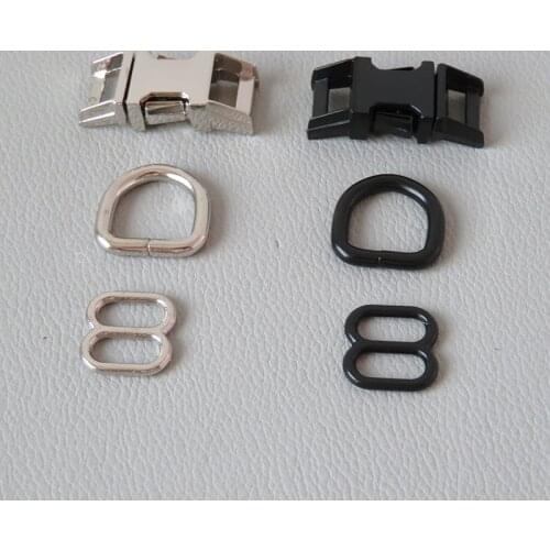 1Set 10mm Cat Small Dog Collar Paracord Metal D Ring Slider Adjuster Belt Loop Release Buckle Accessory Outdoor Harness Hardware