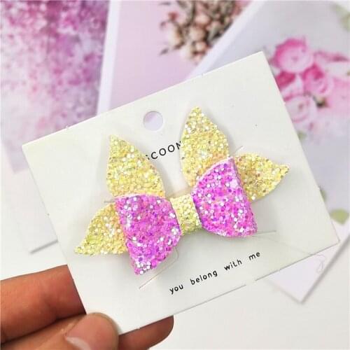 1PCS Lovely Leather Glitter 2.8 Inch Bow Elastic Hair Bands Hairpins Barrettes Party Clip Tiaras Hair Accessories For Baby Girls