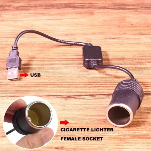 1Pc USB Male 5V To 12V Converter Adapter Cable Wired Controller USB Port To Car Cigarette Lighter Socket Female Power Cord