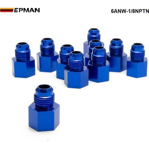 10PCS/LOT Fitting Flare Reducer Female -1/8NPT to Male -6AN Blue Aluminum Nickel Plated 6ANW-1/8NPTN