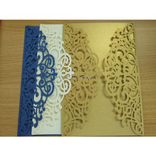 12x18cm sea blue cream chamagne gold 50% discount off laser cutting wedding invitation cards
