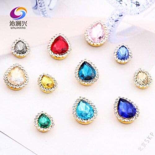 20pcs/bag 7x10mm 10x14mm drop shape Sun flower Glass Crystal flatback sewing on rhinestones Diy Clothing accessories