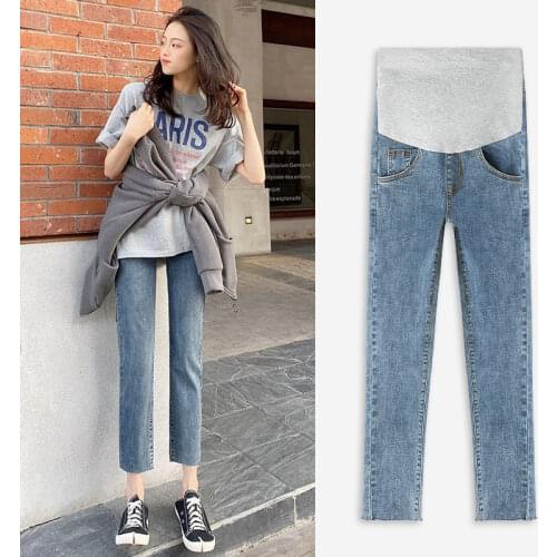 2021 Vintgae Washed Denim Maternity Jeans For Pregnant Women Clothes Elastic Waist Belly Loose Pants Pregnancy Gravidas Clothing