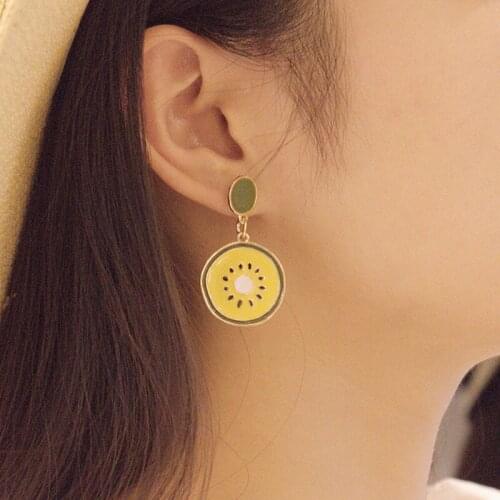 2020 Elegant Cute Fruit Stud Earrings Geometry Circle Exaggerated Yellow Fruit Kiwi Earrings Dainty Minimalist Jewelry Gift