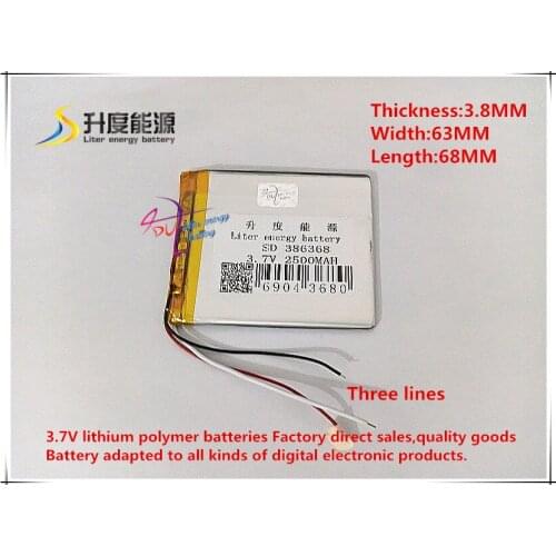 3.7V 2500mAh 386368 Polymer lithium ion / Li-ion battery for mobile phone tablet pc POWER BANK mp4 cell phone