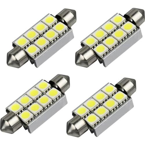 4PCS Super Bright 42mm 8 SMD 5050 LED Pure White Dome Festoon CANBUS Error Free Interior Car Reading Light Parking Lamp 12V