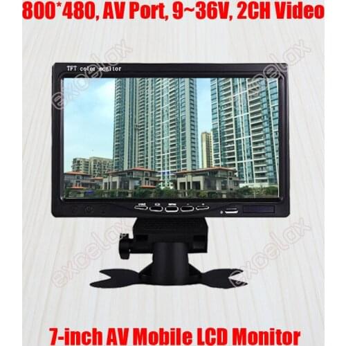 7-Inch 800x480 AV Port 2CH Video Analog Mobile Monitor 7" LCD Display Vehicle Truck Car Reverse Rear View CCTV Surveillance