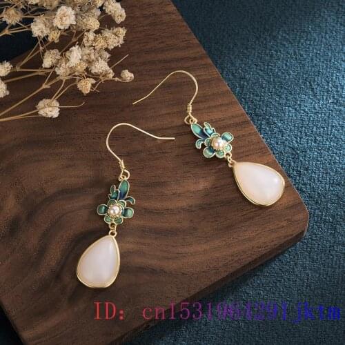 White Jade Water drop Earring 925 Silver Zircon Amulet Women Crystal Charm Jewelry Gifts Fashion Natural Chalcedony Gemstone