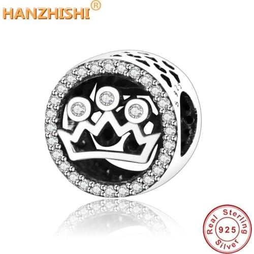 New 925 Sterling Silver Bead Princess Crown Charms Beads With Clear CZ Fits Original pandora Charm Bracelet Authentic Jewelry