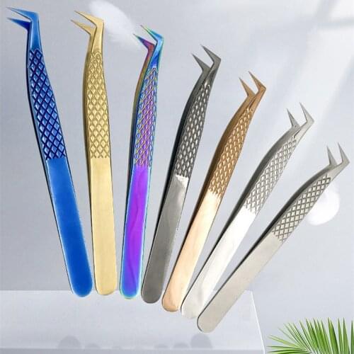 Colored Anti-Static Tweezers For Eyelash Extension Eyebrow Stainless Steel Set Beauty Precision Tweezers Makeup Kit Repair Tools