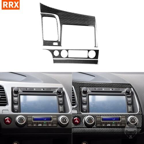 For Honda Civic 8 Gen 2006-2011 Black Carbon Fiber Stickers Central Control Navigation Panel AC Frame Interiors Car Accessories