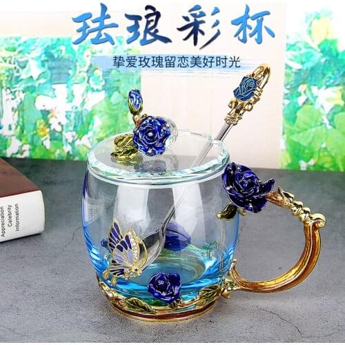 Enamel Flower Tea Cup Handy Water Glass Household Creative Coffee With Crystal Cups كاسات شاي Бокалы