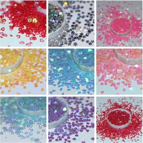50 grams Holographic Stars Heart Nail Glitters Paillette Flakes Tinsel Nail Art Decorations Sequins For Manicure
