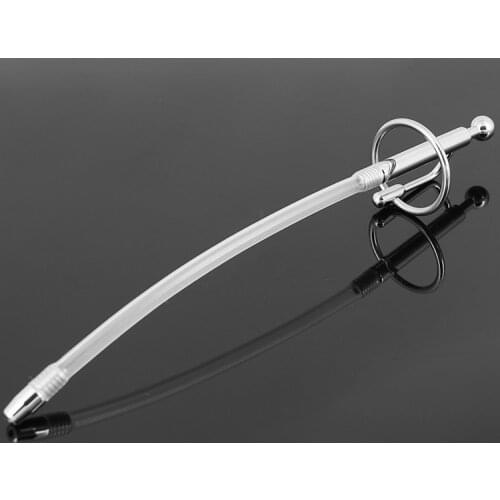 Happygo,205mm Length Male Stainless Steel Urinary Catheter & Medical Silicone Pipe Metal Fetish Chastity Sex Toys Adult Game 613