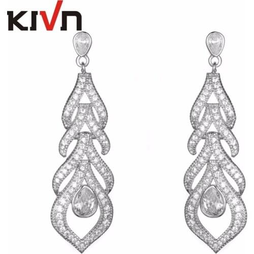 KIVN Fashion Jewelry Luxury Long CZ Cubic Zirconia Crystal Bridal Wedding Earrings for Women Mothers Birthday Christmas Gifts