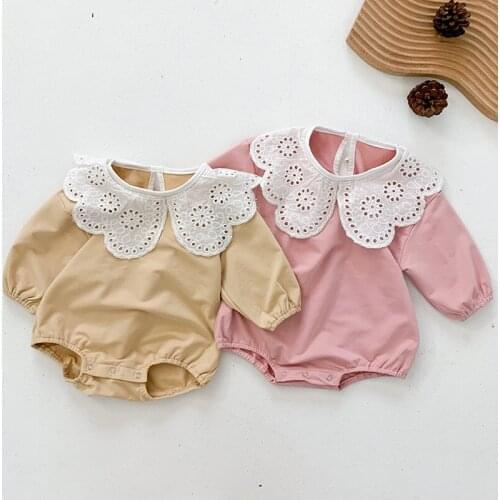 Spring Autumn Toddler Baby Girl Romper Lace Splicing Cotton Long Sleeve Clothes Newborn Baby Girl Jumpsuit