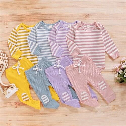 Baby Clothing Set 2020 Autumn Striped Cotton Romper Patch Trousers Newborn Boys Two-piece Suit Baby Girl Clothes