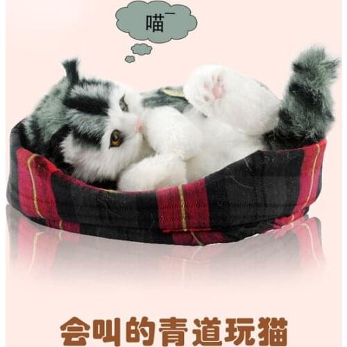 About 21*14*12cm cat ,furry fur gray cat , sound miaow cat model Creative ornament layout decoration gift h1303