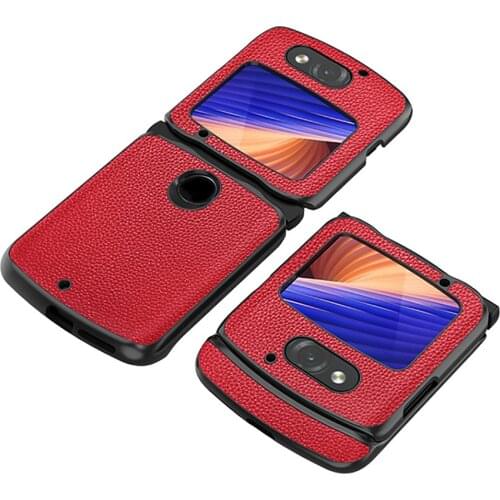 Lychee Pattern Leather Phone Case All-inclusive Protective Sleeve Cover Shell for Moto Rola Razr 5G Folding Screen Smartphone