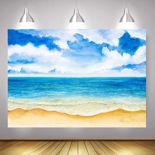 Summer Seaside Photography Backdrop Photocall Sea Beach Blue Sky Cloud Background Hawaii Holiday Backdrops for Photo Studio