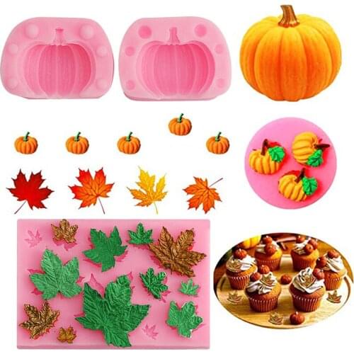 Mini Maple Leaves Silicone Mold Pumpkin Mold Cupcake Baking Tools Fondant Cake Decorating for Fall Day/Halloween