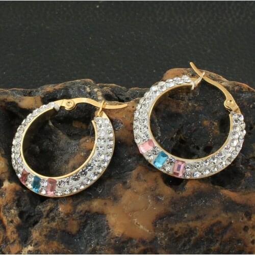 Gold Color Fashion Round Stainless Steel Jewelry Simple Hoop Earrings Personality For Women Girl Gift EGKZBXGP