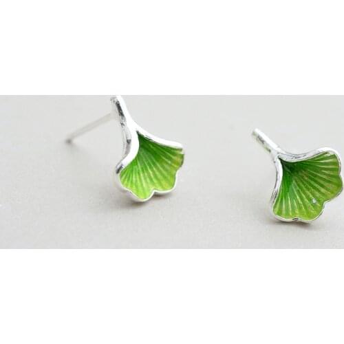 925 Sterling Silver Ginkgo Leaf Charm Stud Earrings For Women Girls Wedding Party 2021 Jewelry Pendientes eh201