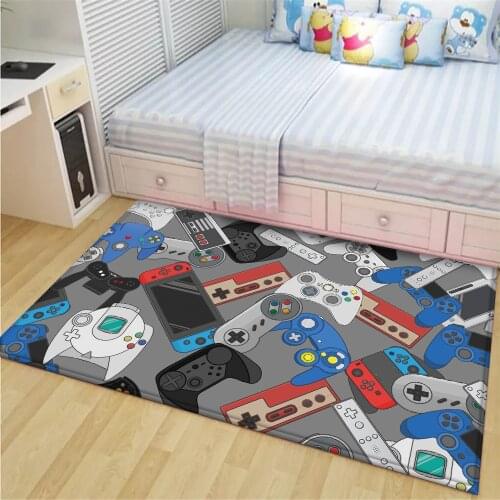 Fashion Flannel Non-Slip Game Pattern Carpet Rug Bedside Game Machine Electric Carpet Handle Living Room Video Game Floor Mat