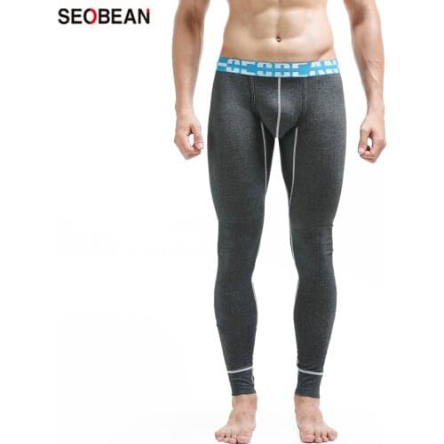 SEOBEAN Mens Autumn Low Waist Fashion Solid Color Mens Bottoms Fashionable Thermal Warm Pants Knitting Monolayer Long Johns
