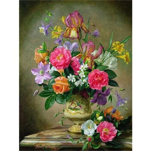 Flower Vase DIY 11CT Cross Stitch Embroidery Kits Needlework Craft Set Printed Canvas Cotton Thread Home Decoration Design