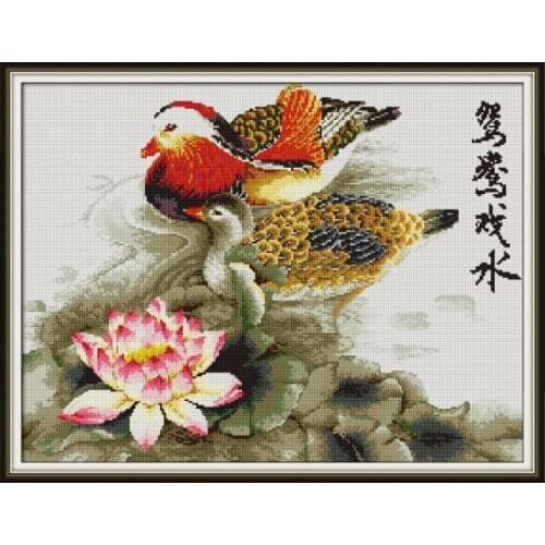 Mandarin ducks playing in the water cross stitch kit Square Round Drill stitching embroidery DIY handmade needlework