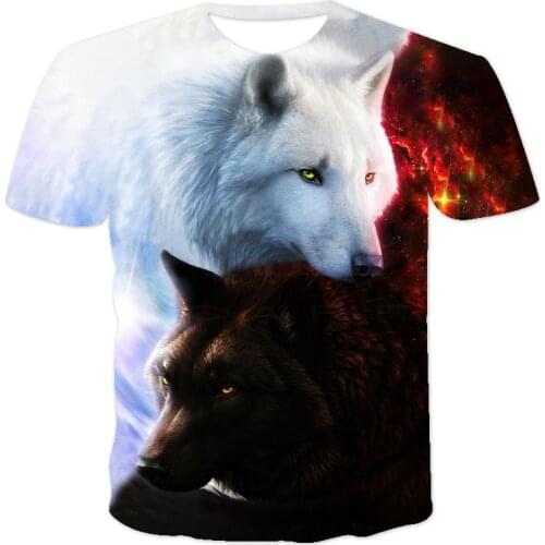 2021 New 3D Printing Animal Wolf Fox Unisex Short Sleeve Personalized Round Neck Pullover XXS-6XL Wholesale