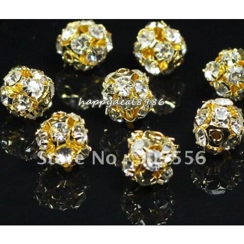 P61-8,wholesale! Free shipping! 8mm Gold-color Bayberry round ball rhinestone crystal spacer beads,Grade A,100pcs/lot