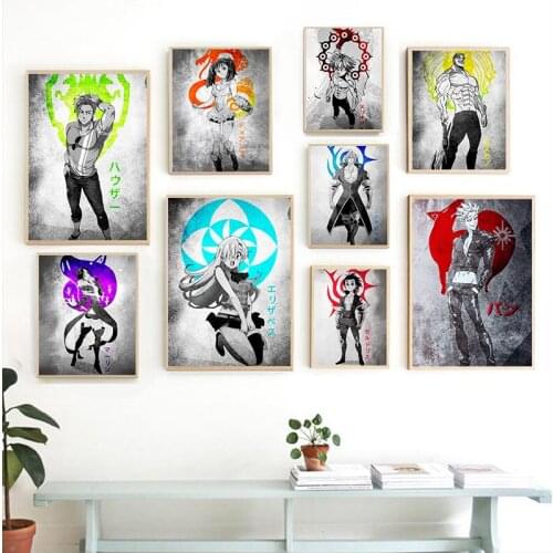 Prints Home Decor Painting Seven Deadly Sins Anime Picture Wall Art Modular Canvas Water color Poster For Bedside Background
