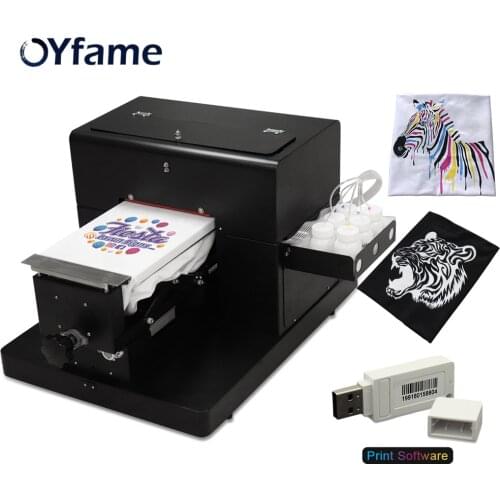 OYfame A4 Flatbed Printer A4 sizeDTG Printing Machine Tshirt Printer for tshirt Dark Light Color Textile fabric clothes Printing