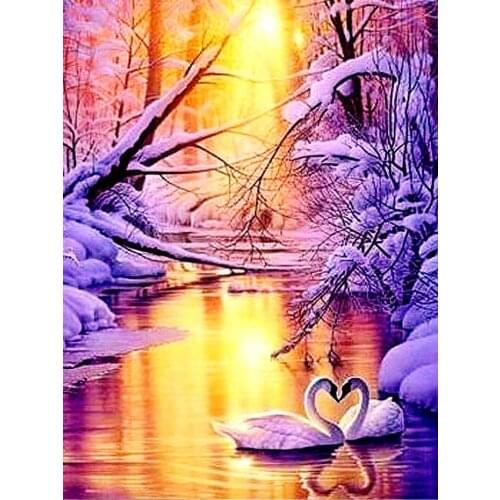 Full Square/Round Diamond Painting White Swan Scenery 5D Diamond Embroidery Landscape Mosaic Cross Stitch Home Decor lover Gift