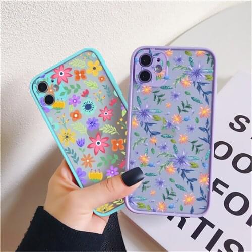 Luxury fresh Flower Case For iPhone 12 11 Pro X XR XS Max 7 8 Plus SE2 6S Plus florl Bumper Matte Phone Back Cover Coque Funda