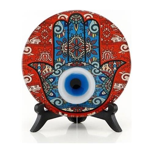 Handmade Fatma Ana Hand Table Top Fusion Glass Evil Eye 12cm