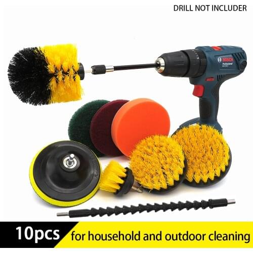10Pcs Drill Brush Power Cleaning Scrubber nylons Brush Attachment Kit with Extender for Bathroom Tub, Shower, Tile and Car