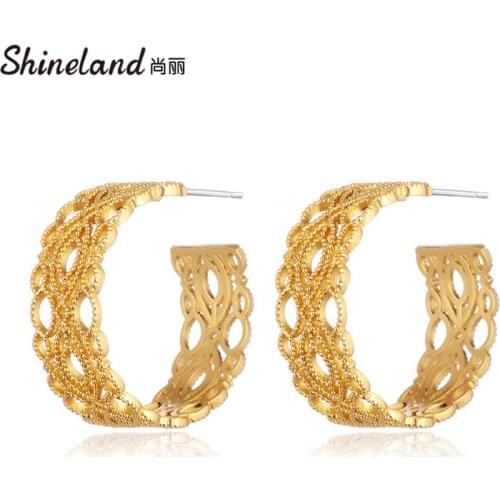 Shineland Vintage bijoux Trendy Metal Hollow Alloy Stud Earrings Punk Jewelry For Women Party Wedding Accessories